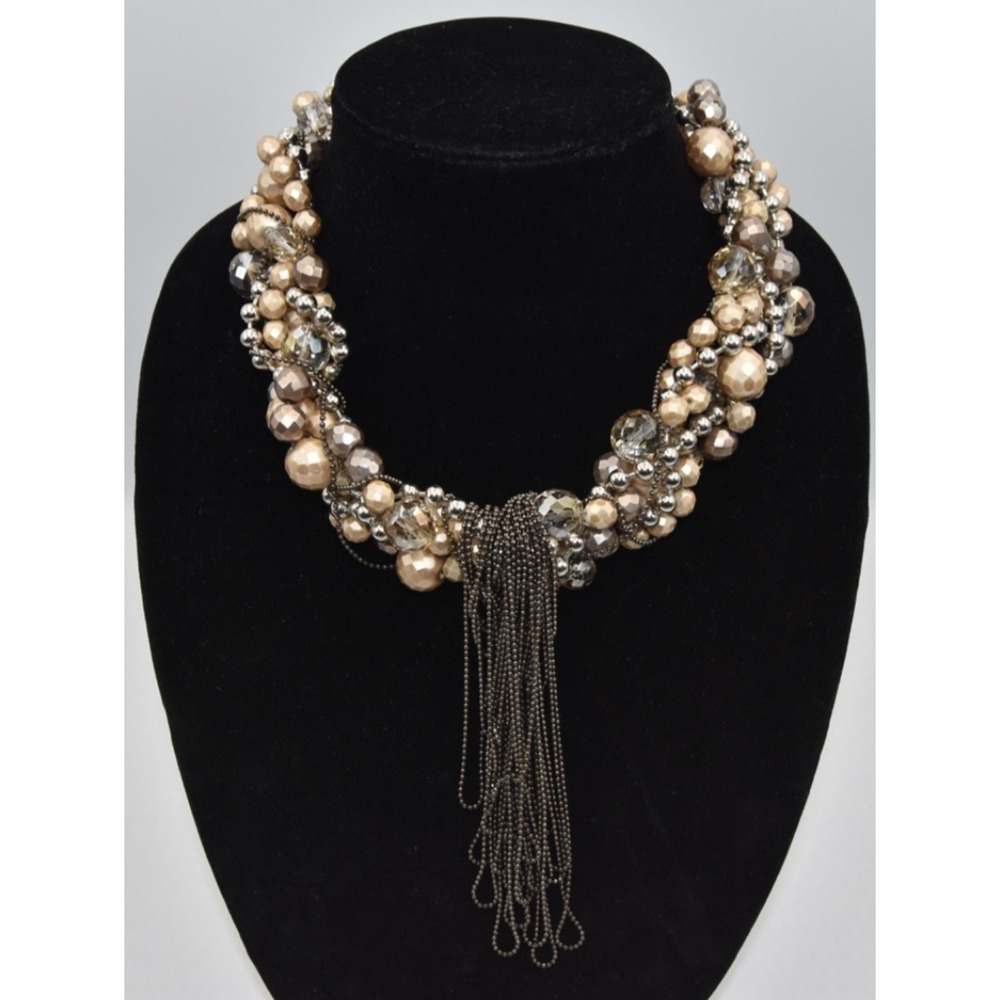 Georgio Armani multi-layer faux Pearl & Rhinestones Choker Statement Necklaces